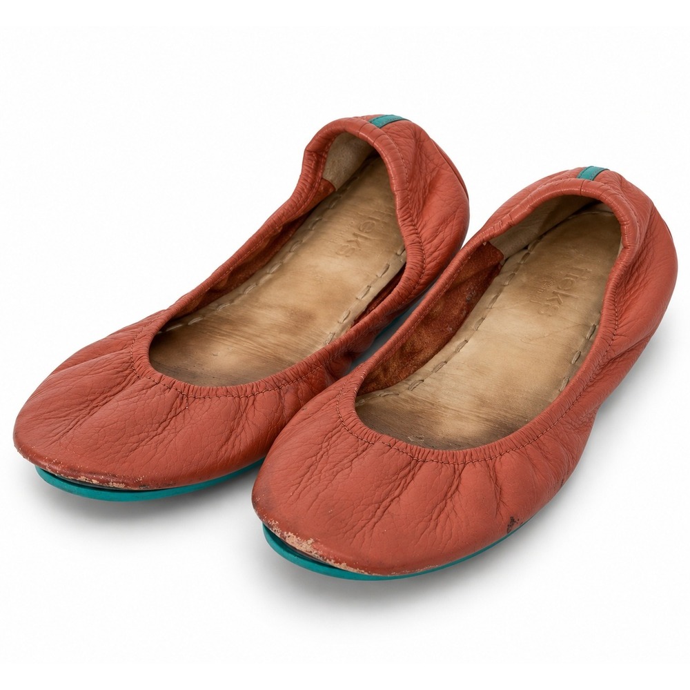 Tieks Ballet‎ Flats Womens 8 Terracotta Orange Leather Foldable Signature Teal